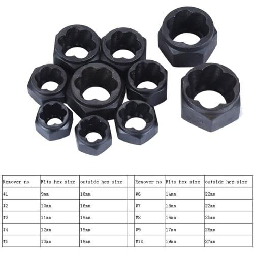 10Pcs/Set Damaged Nut Remover Extractor High/Low Bolt Kit Stripped Socket Wrench