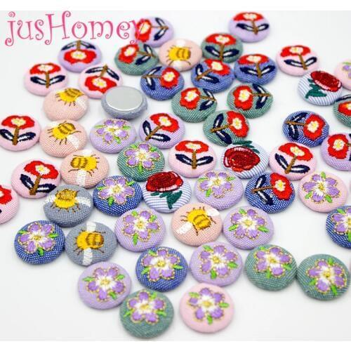 20PCS Mixed Colors Embroidery Fabric Covered Buttons 0.78" Flower, Rose, Bees Flatback Covered Buttons for Earrings, DIY Crafts