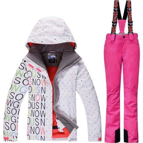 2019 high quality ladies ski suit suit snowboard suit 10K waterproof windproof winter snow suit set + bib warm ski pants
