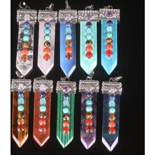 7 Chakra Natural Stone Quartz Crystal Pendant Druzy Reiki Sword Shape Pendulum Natural Stone Charm Making Women Healing Gifts