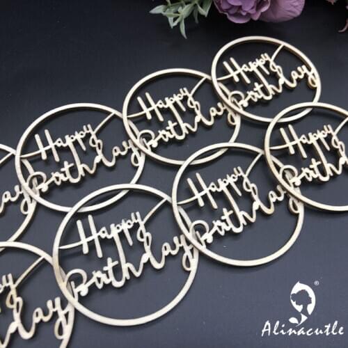 12pc wooden Happy Birthday Natural laser Wood Chip Embellishments Scrapbooking Crafts Handmade card Art Album Alinacraft