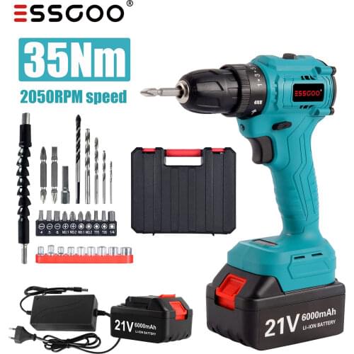 21V Brushless Electric Drill 35NM Cordless Screwdriver 6000mAh Battery Mini Electric Power Screwdriver Drill 28pcs Bit 2-Speeds