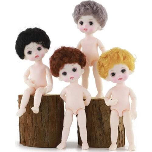 BJD 16cm Doll 13 Joints Removable Cute Blond Brown Mushroom Head Doll Nude 3D Eyes 1/12 DIY Girl Toy Children Dressing Gift