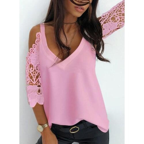 Off Shoulder Half Sleeve Blouse Women Shirt New Summer Party Ladies Tops Plus Size Bare Shoulders V Neck Lace Sexy Blouses