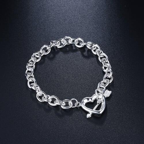 Best friend Holiday gift 925 sterling silver arrow heart chain Bracelets for women man Wedding party fashion Jewelry of love