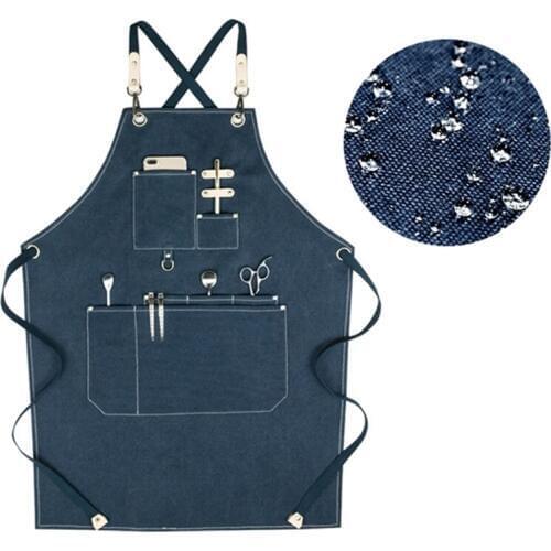 Canvas Denim Apron Crossback Straps Barista Bartender Baker Pastry Chef Uniform Barber Hairdresser Florist Painter Work Wear K20