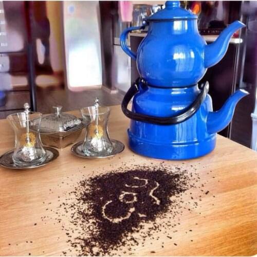 Tea Pot Caydanlik Turkish Çay Coffee, Enamel Teapot for Camping, Travel 1.7 lt