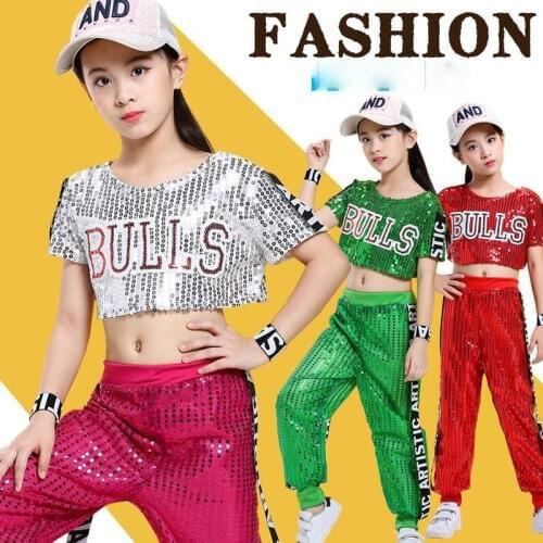 Kids Sequined Pants Jacket TShirt Hip Hop Clothing Jazz Dance Costumes Suit Girls Boys Stage wear Ballroom Dancing Outfits