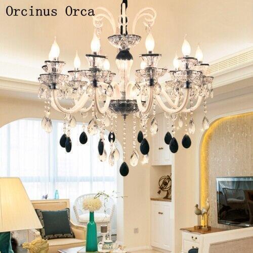 European luxury black and White Crystal Candle Chandelier living room dining room bedroom French LED stained glass chandelier