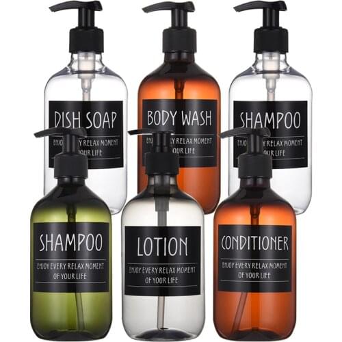 500ML Shampoo Bottle for Bathroom Round Shoulder Lotion Bottles Pressing Shampoo Shower Gel Container Bottle with Label