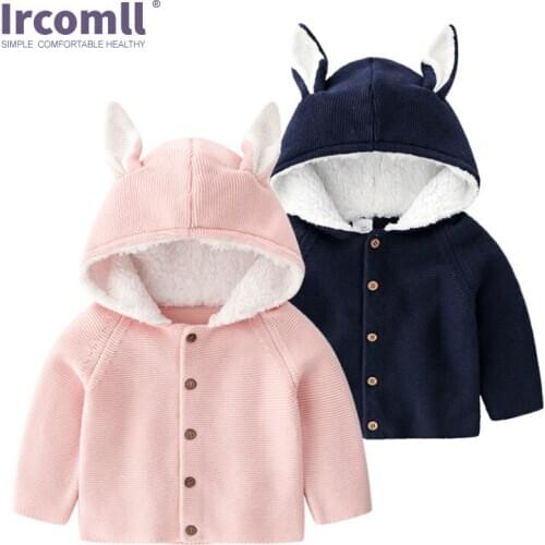 Ircomll Baby Sweater Cotton knitted Cute Rabbit Ears Hooded Infant Baby Girl Boy Winter Clothes Kids Sweaters Cardigan 6M-3Y