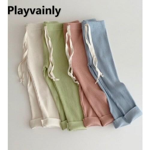 2021 New Korean Style Autumn Baby Boys Girls Pans Waffle Candy Color Elastic Force Leggings Trousers Children Clothes E7356