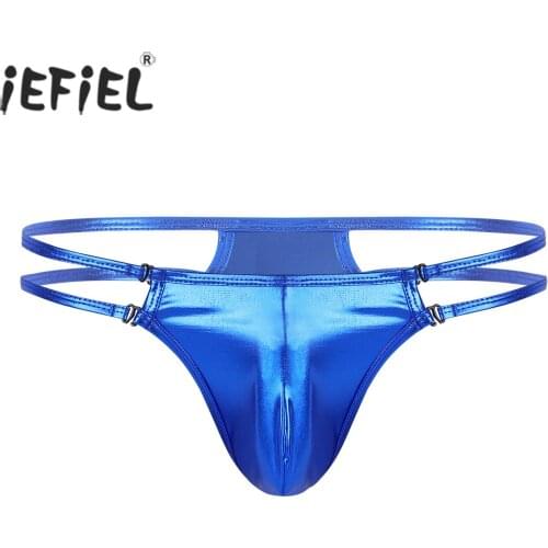 Mens Shiny Metallic Lingerie Panties Low Rise Bulge Pouch T-Back Jockstraps String Homme Gay Thongs Bikini Briefs Underwear