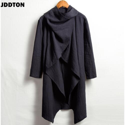 JDDTON Mens Summer FashionKimono Cardigan Jackets Outerwear Cotton And Linen Solid Long Coats Loose Casual Male Overcoat JE031