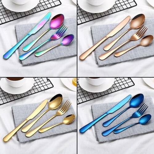 4pcs/24pcs Golden Cutlery Set Stainless Steel Utensils For Kitchen Fork Spoons Knives Set Teaspoons Dinnerware Sets Wholesale