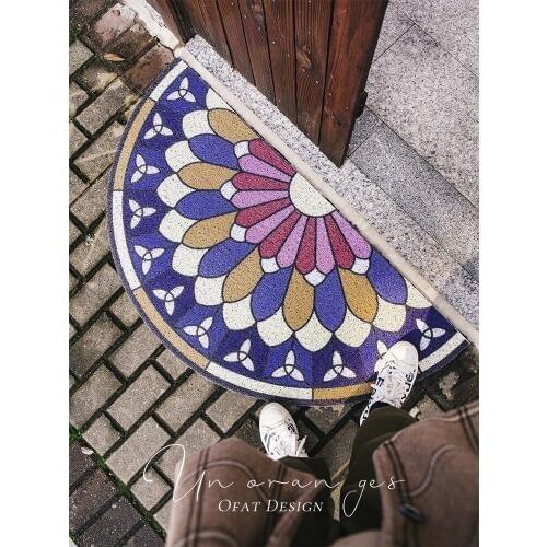 Mandala Pattern Doormat Half-Round Indoor Outdoor Rugs Front Door Rug Mats Low Profile Outside Door Mat Easy Clean Entrance Rugs