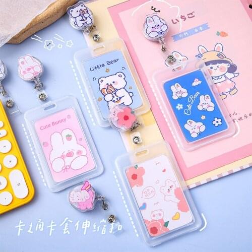 New Design 1 Piece High Quality Retractble ID Card Badge Holder Cartoon PVC Credit Card Cover Students ID Card Case Holder