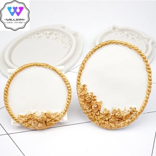 New style DIY Vintage Flowers Mirror Photo Frame Silicone Mold Nonstick Cookies Chocolate Mould Kitchen Baking Decorating Tools