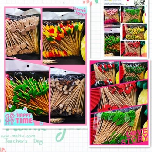 100 Pcs Disposable Bamboo Sticks Food Fruit Cocktail Handmade Toothpicks Picnic Party Decorations Christmas Daily Use Decoration