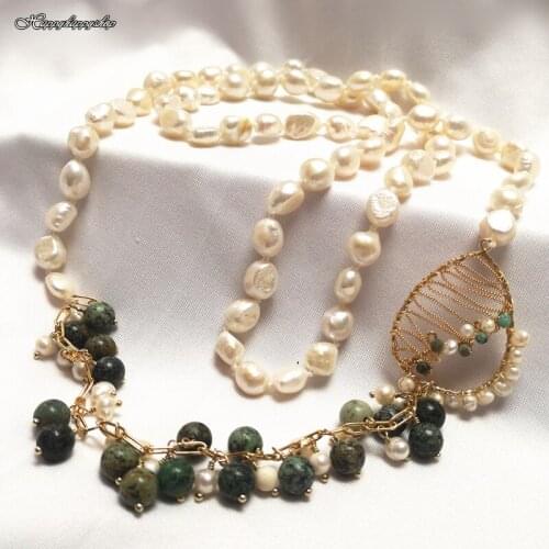 Extra Long Womens Necklace 30.7in Freshwater Baroque Pearl and Turquoises Necklace Chain Birthday Gifts Jewelry For Ladies Girl