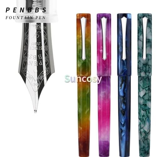 Penbbs 487 Celluloid Transparent Demonstration Fountain Pen, Colored Resin Magnetic Ink Piston, Calligraphy Practice, Gift Boxed