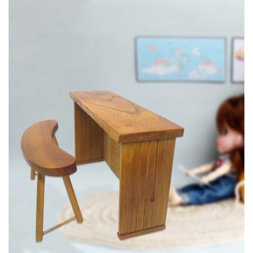 Shabby Stylish Wooden Desk and Stool Furniture Model Toys for 1/12 Doll House Decoration Dollhouse Miniature Accessories