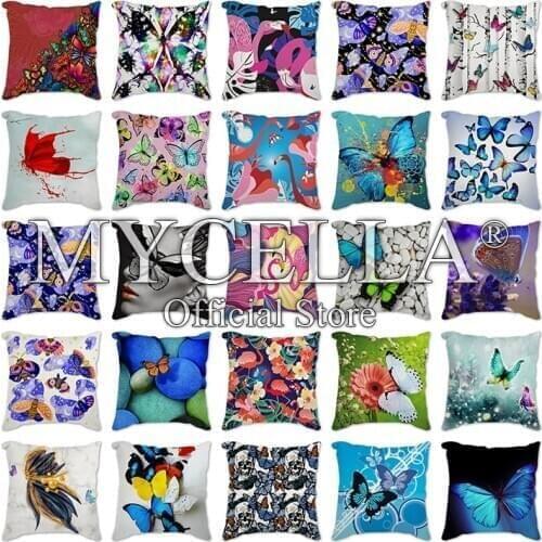 Cartoon Cushion for Sofa Linen Cotton Cushion Cover Color Butterfly Print Pillowcase Sofa Car Home Decorative Throw pillowcase