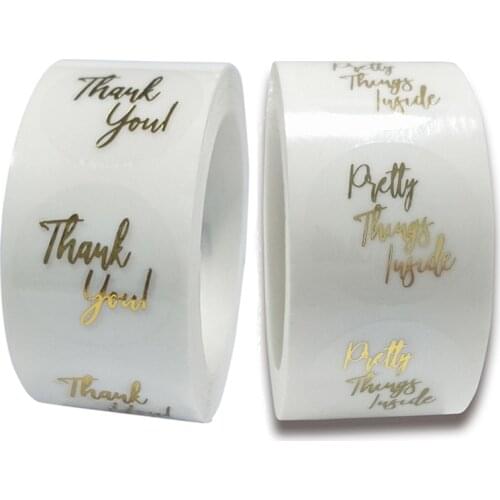 Clear Gold Foil Pretty Things Inside Thank You Stickers Seal Labels 500pcs for Small Business Package Gift Card Envelope Decor