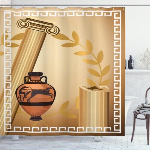 Retro Shower Curtain Set Antique Greek Columns Vase Olive Branch Curtain for Bathroom Decor 12 Hooks Decorative Bath Accessory