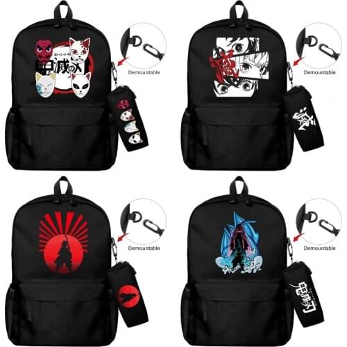 Demon Slayer Nylon Backpack Pencil Case 2pcs/set Casual Student Travel Schoolbag Boys Girls Bookbag Laptop Bag Zipper Knapsack