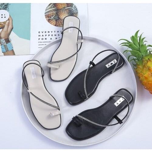 Low Sandals Woman Leather Flip Flops Platform Large Size Strappy Heels Female Shoe Low-heeled Corrective Big Comfort Flat Rhines
