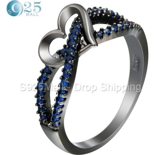 Seanlov Fashion Heart Shape Ring Luxury Wedding Ring Royal Blue Cubic Zircon Stone Jewellry For Women 2017 New Love Gift