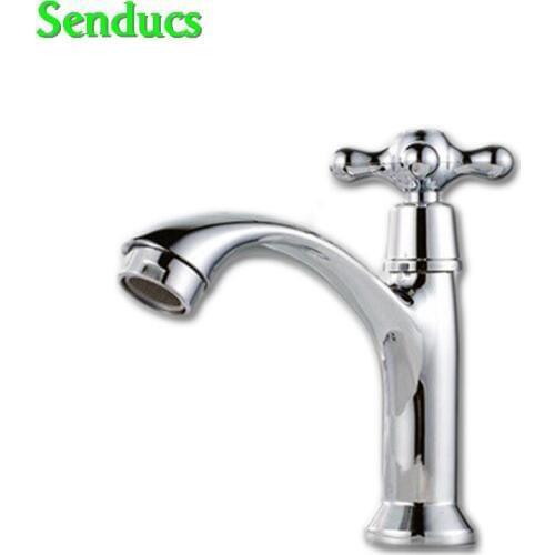 Senducs Single Cold Bathroom Faucet High Quality Plished Chrome Basin Sink Faucet Deck Mounted Cold Bathroom Basin Faucet