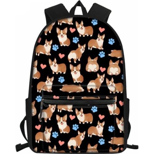 Cartoon Corgi Dog Prints Teenager Girls Boys Kids Book Bag School Backpack Student Bagpack Women Ladies Casual Travel Daypack