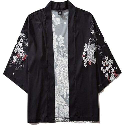 Plum Blossom Pattern Beautiful Scenery Kimono Summer Japanese Five Point Sleeves Kimono Mens And Womens Cloak Jacke Top Blouse
