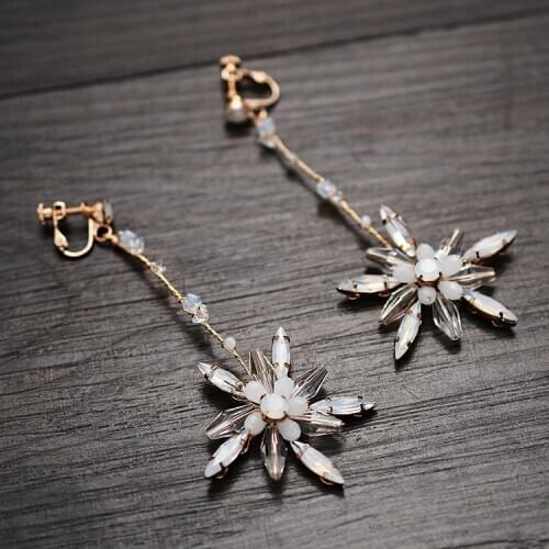 Handmade Gold Color Crystal Wedding Earrings Bridal Jewelry Accessories Pearls Women Drop Earring