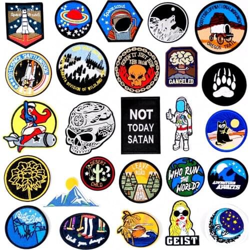 CStarry Sky Planet Rocket Earth DIY Iron On Patch Embroidered Applique Sewing Clothes Stickers Garment Apparel Accessories