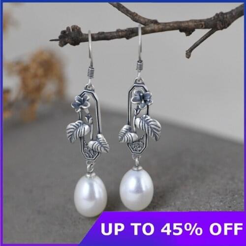Real 925 Sterling Silver Vintage Simple Design Pearl Tassel Temperament Morning Glory Silver Earrings Lady Fine Jewelry Gifts