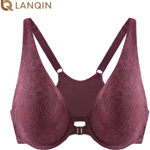 Womens Lace Floral Unlined Front Closure Bra Jacquard Underwire Racerback Bras Plus Size