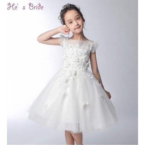 Hes Bride Flower Girl Dresses Ball Gown White Lace Flower Girl Dresses for Wedding Lovely First Communion Birthday Party Dress