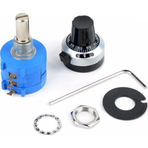 10K Ohm 10 Turn Potentiometer + 2pcs Washeres + Nut + Wrench with Counting Dial Rotary Knob For Lighting Accessories Adjustable