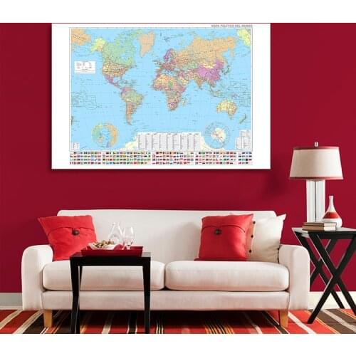 150x100cm Non-woven Spanish World Map with Flags Personalized The World Political Map of Cities Foldable Painting for Culture