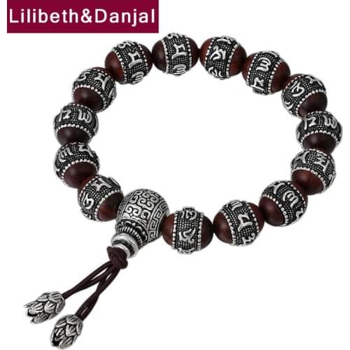 2019 Couple Bracelet 100% 925 Sterling Silver Jewelry Women Ethnic Buddha Mantra Bead Sandalwood friendship Bracelet Bangle B59