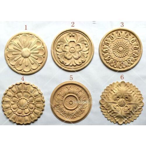4Pcs/Lot FURNITURE ARCHITECTURAL ROUND APPLIQUES IN BEECH UNPAINTED