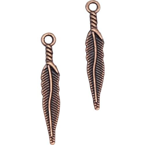 40pcs 28mm Antique Silver Plated Antique Bronze Mini Feather Charm Leaf Charm For Jewelry Making
