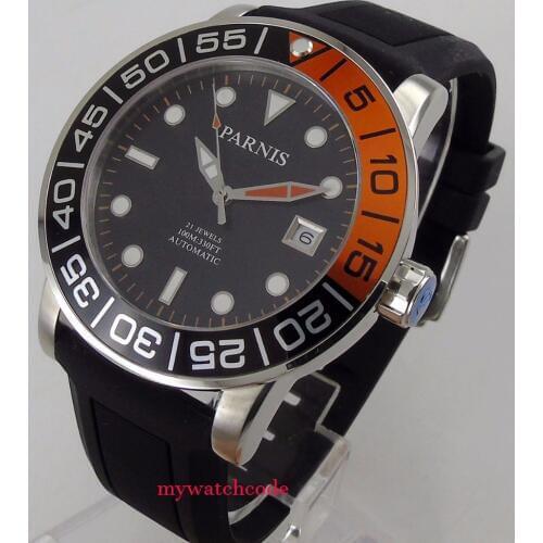 42mm Parnis black dial Sapphire glass date window Miyota automatic mens watch370