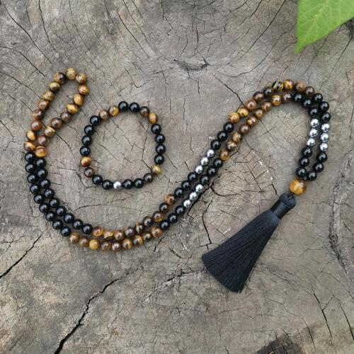 8mm Black Onyx,Tigers Eye Japa Mala Set,Protective,Meditation Mala,Namaste Yoga Jewelry,Buddhist Mala Prayer Bead,108 Mala Beads