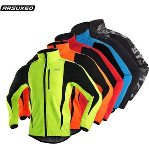 ARSUXEO Mens Winter MTB Bicycle Clothing Reflective Cycling Jacket Fleece Bike Jersey Windproof Waterproof Soft shell Coat