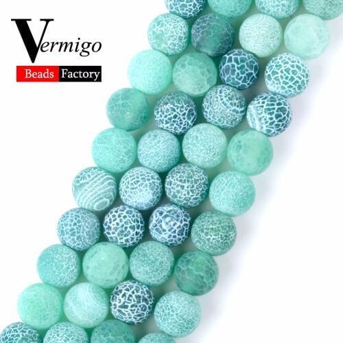 4 6 8 10 12mm Natural Stone Matte Onyx Beads For Jewelry Making Frost Cracked Green Agates Beads Diy Bracelet Necklace 15inches