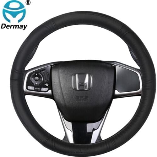 DERMAY Genuine Leather Car Steering Wheel Cover Customized Size for Honda Civic 2016 ~ 2019 2020 10th Generation High Quality